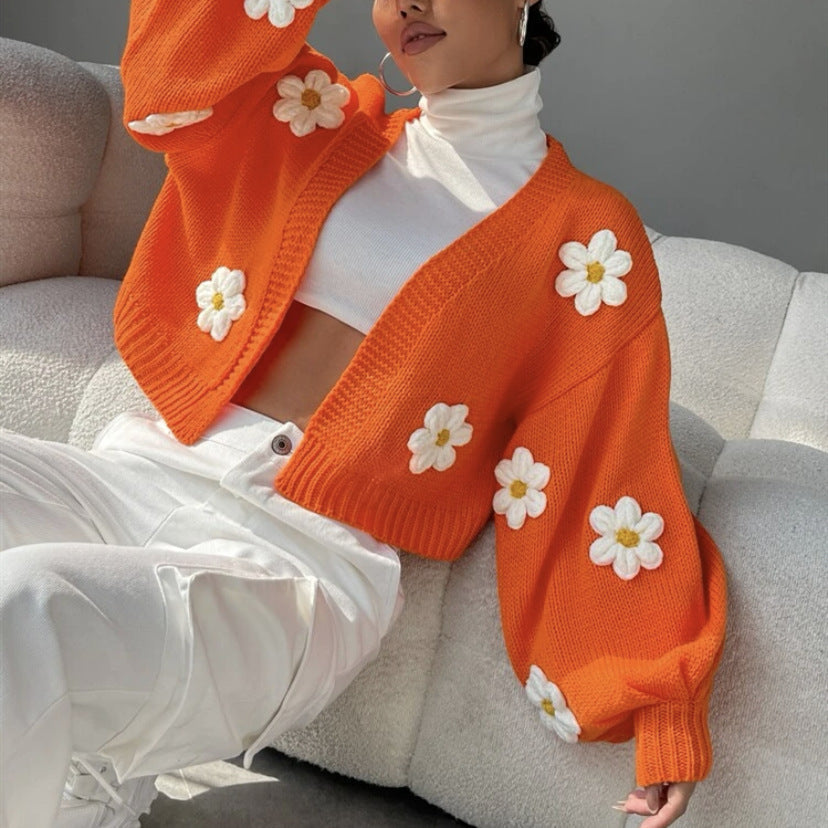 Damen Strickjacke mit floralen Applikationen und lockerer Passform Drune