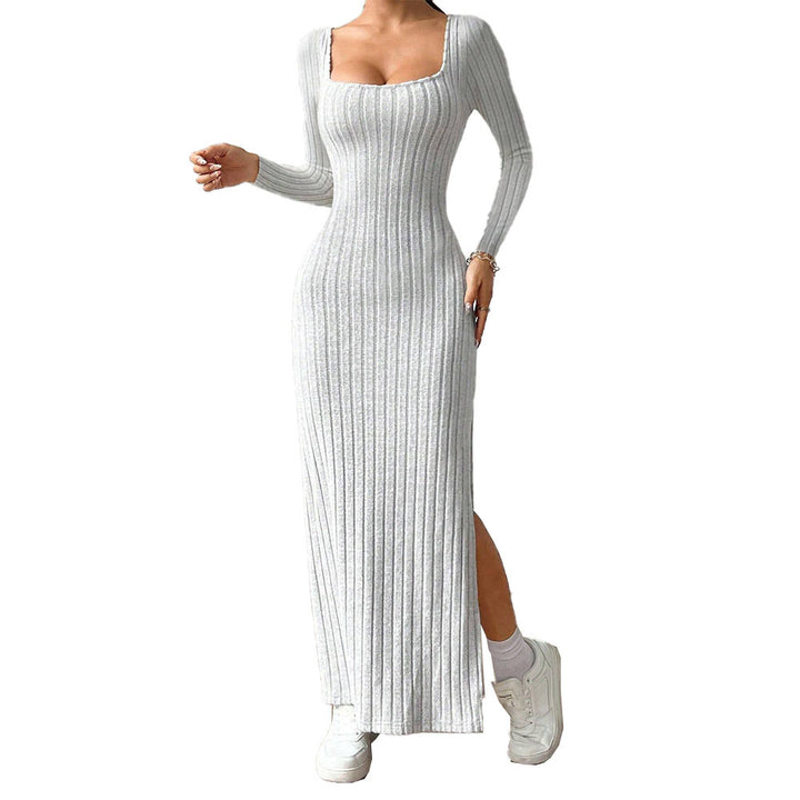Damen Maxi-Kleid mit elegantem Rippenstrick und schickem Schlitz Drune