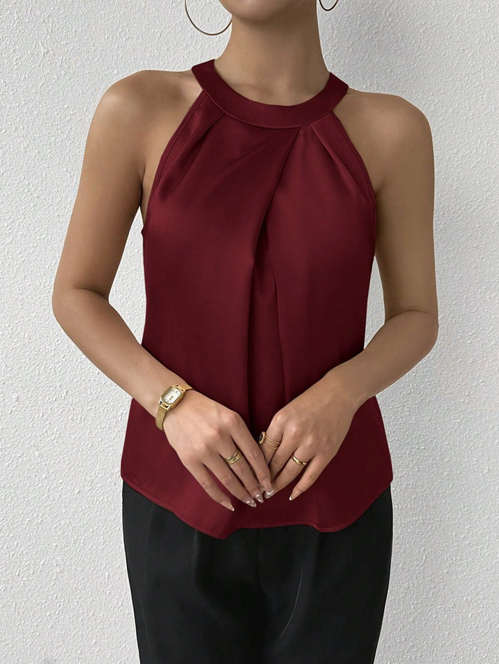 Damen Elegantes Top mit drapiertem U-Ausschnitt und High-End Satinfinish Drune