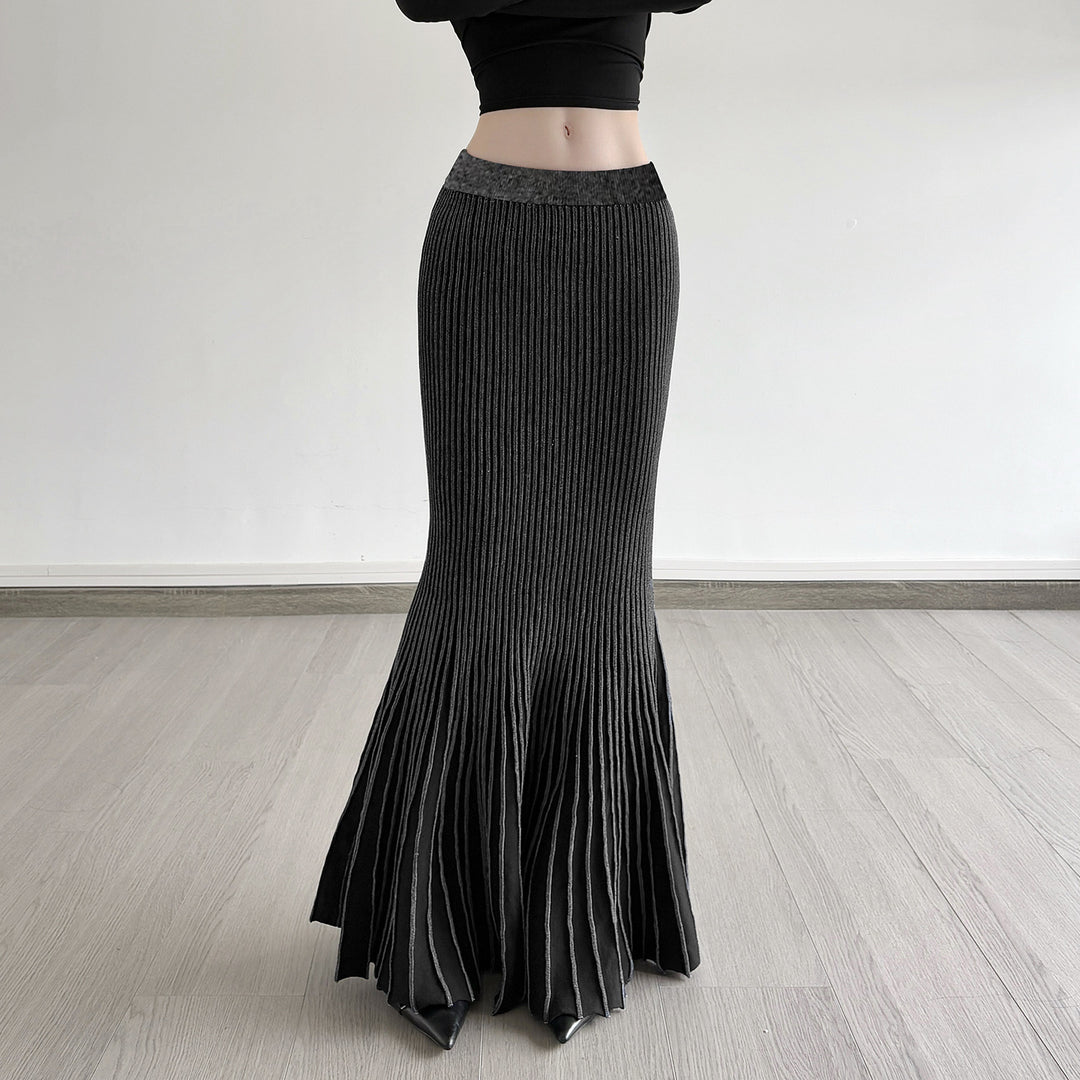 Damen Maxirock mit eleganter Rippenstruktur und modischem Glockenlauf Drune