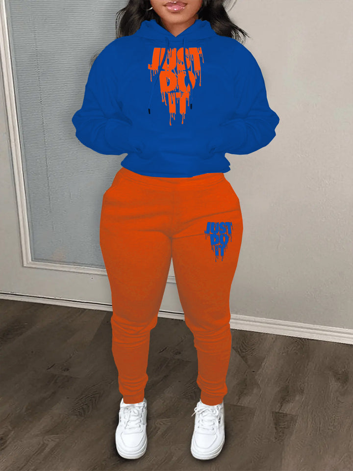 Damen Freizeit Sweatshirt und Jogginghose Set mit grafischem Aufdruck Drune