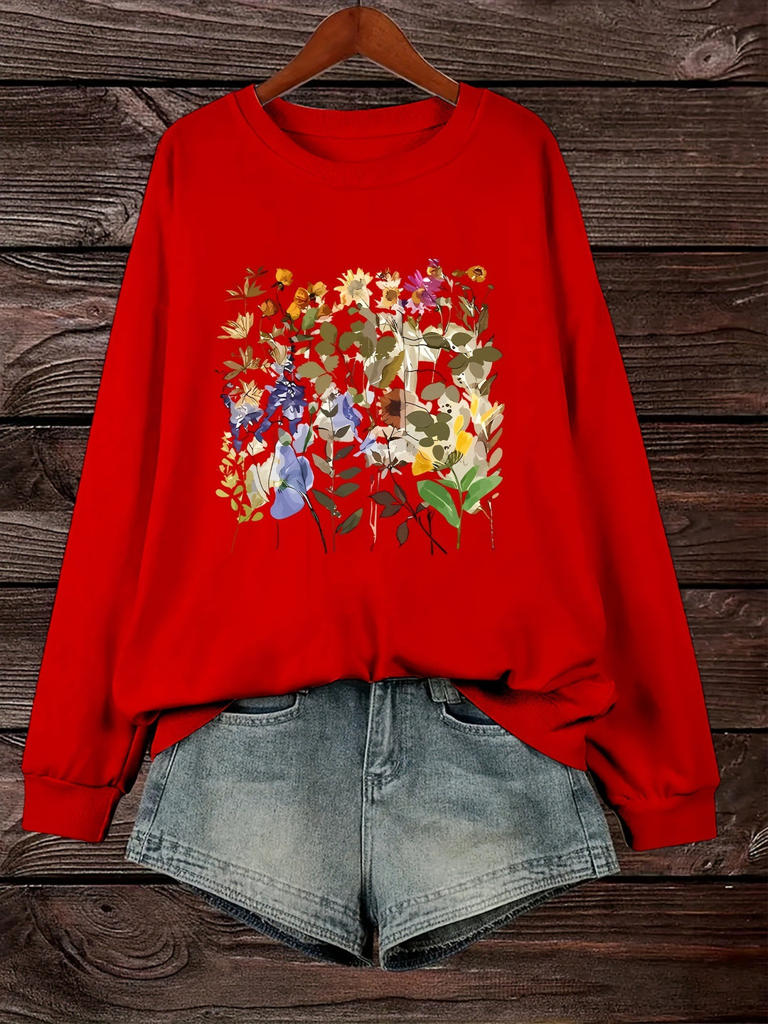 Damen Sweatshirt mit floralem Motiven und bequemer Passform Drune