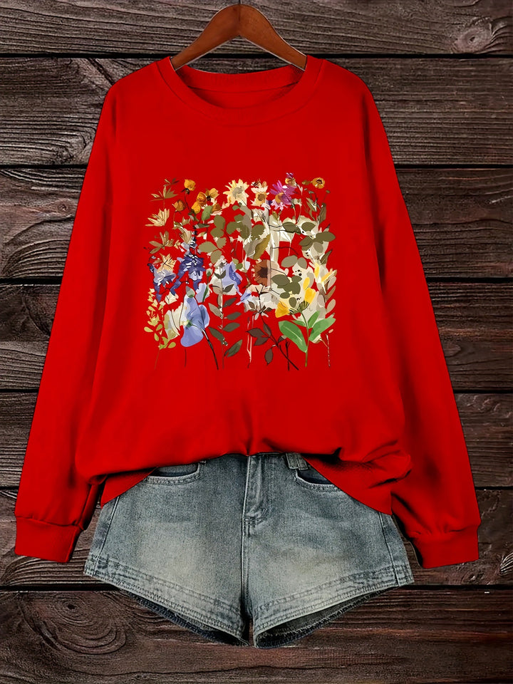 Damen Sweatshirt mit floralem Motiven und bequemer Passform Drune