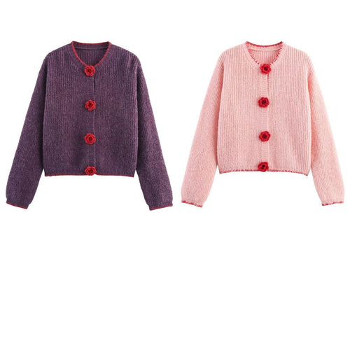Damen Strickjacke mit Blumenapplikationen Drune