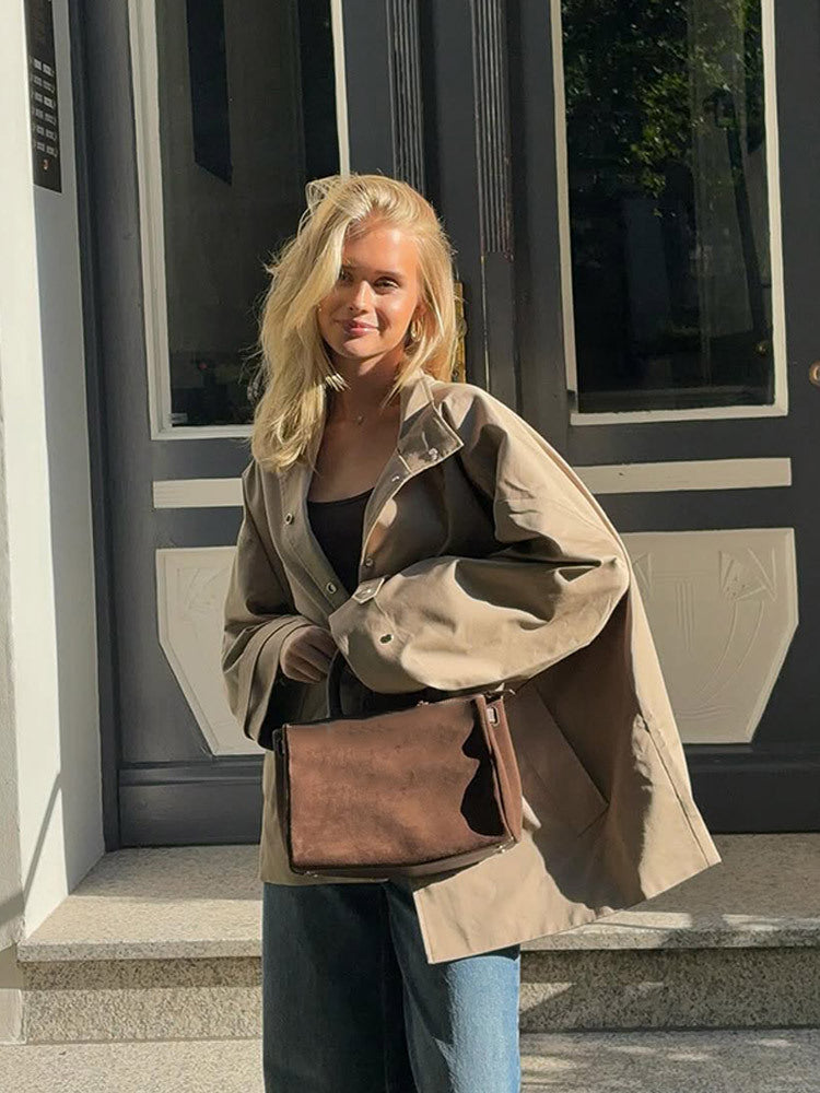 Damen lässige Oversized Jacke mit praktischen Taschen Drune
