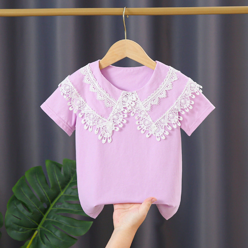 Damen T-Shirt mit Spitzenkragen Drune