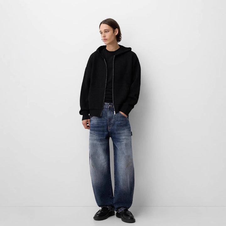 Damen lässige Kapuzenjacke mit strukturiertem Strick und durchgehendem Reißverschluss Drune