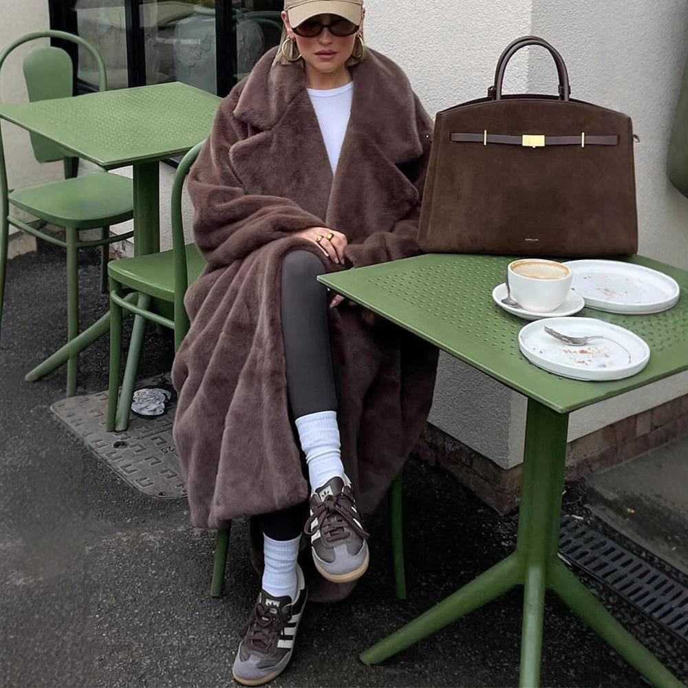 Damen Oversized Kunstfellmantel Drune