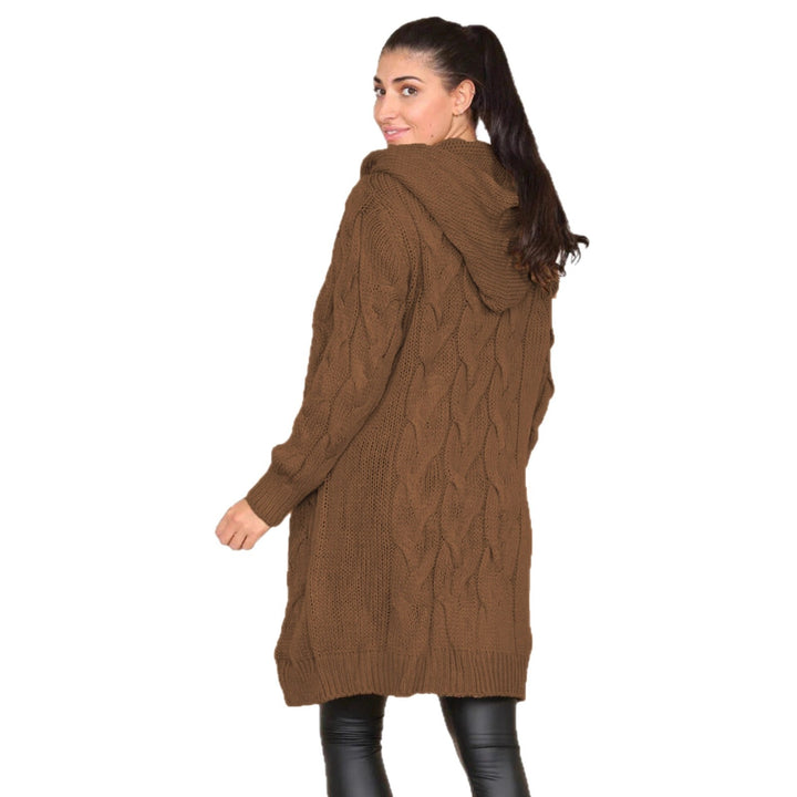 Damen Strickmantel mit Kapuze und Zopfmuster Drune