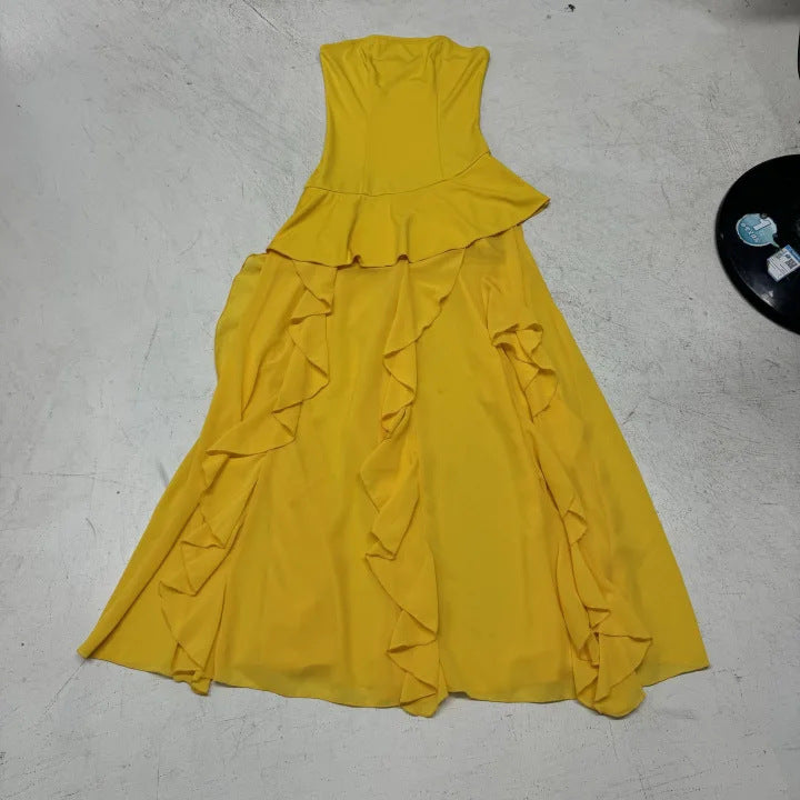 Damen fließendes Maxikleid mit Rüschen und Volant Drune