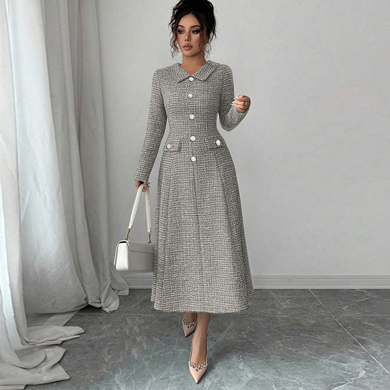 Damen Klassisches und elegantes Tweed-Kleid mit Taschen Drune
