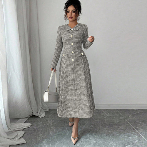 Damen Klassisches und elegantes Tweed-Kleid mit Taschen Drune