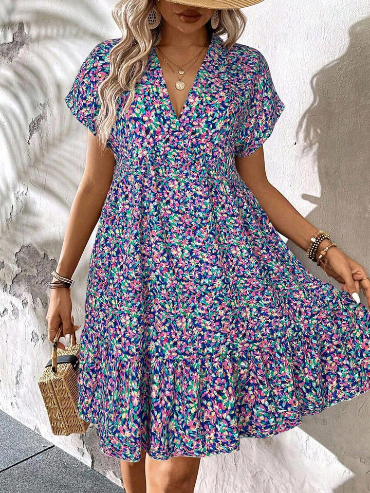 Damen Freizeitkleid mit floralem Muster und Rüschendetails Drune