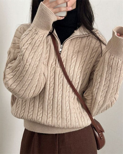 Drune Vintage Rollkragen Reißverschluss Twist Strickpullover