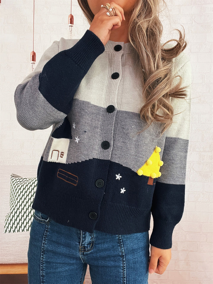 Damen Strickjacke mit festlichem Motiv und Knopfdetails Drune