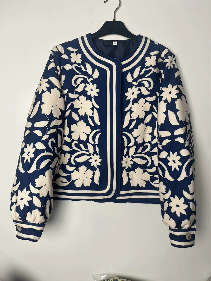 Damen gestickte Jacke mit floralem Design und modernem Schnitt Drune