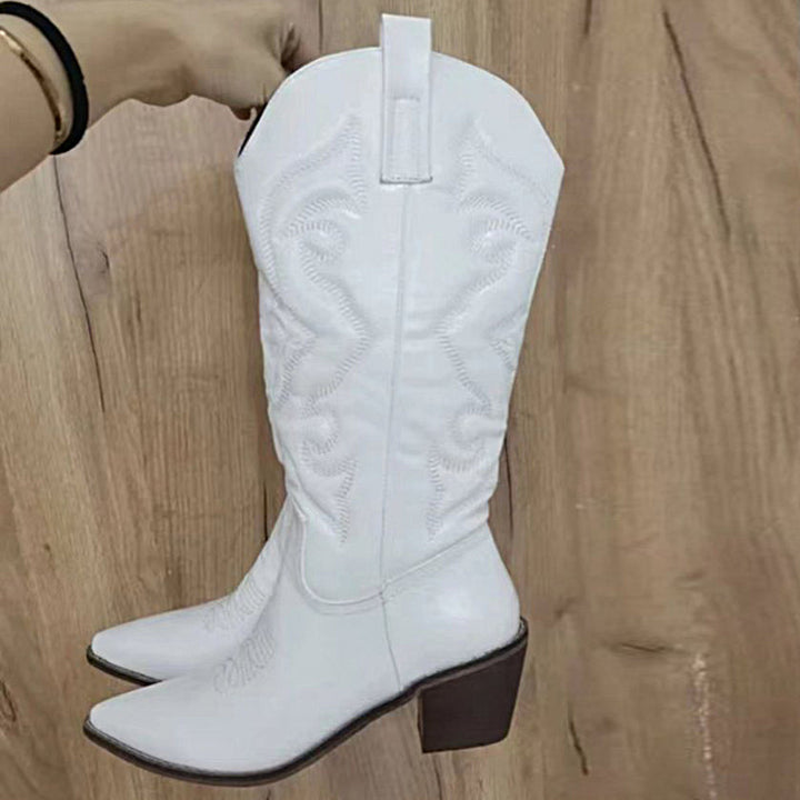 Damen nan metallische Westernstiefel mit mittelhohem Schaft dekorativer Stickerei und Seitenreißverschluss Drune