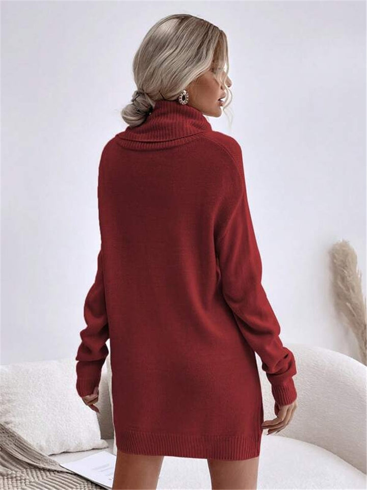 Damen Knitdress mit hohem Kragen und Oversized-Schnitt Drune