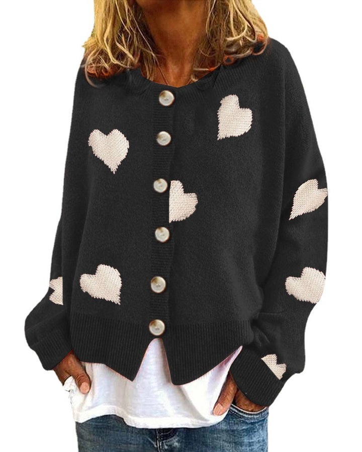 Damen Strickjacke mit Herzmuster und Knopfleiste Drune
