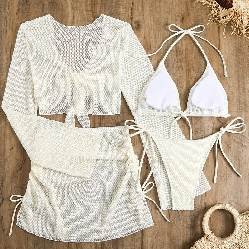 Damen Mesh-Badeanzug mit gebundenem Oberteil und hohem Bund Drune
