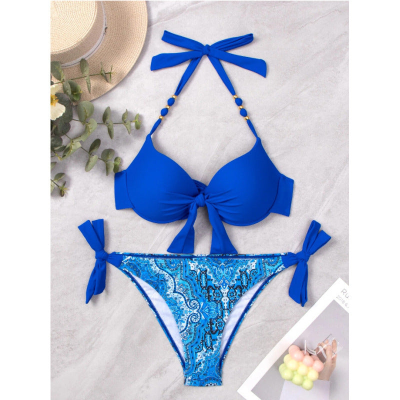 Damen Bikini-Set mit modischen Bindebändern und herausgearbeitetem Muster Drune