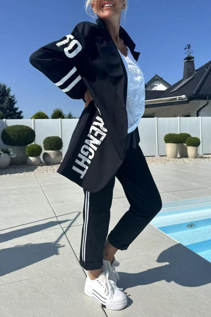 Drune | Length Letter Printed Trenchcoat und Hose Zweiteiler Satz