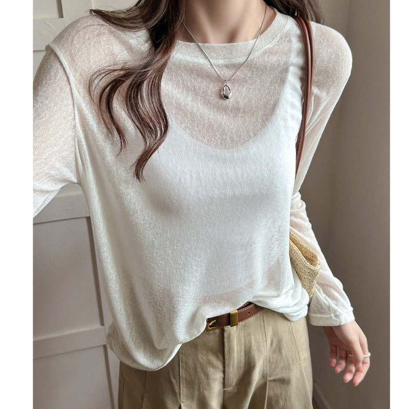 Damen transparentes Langarmshirt aus leichtem, luftdurchlässigem Material Drune