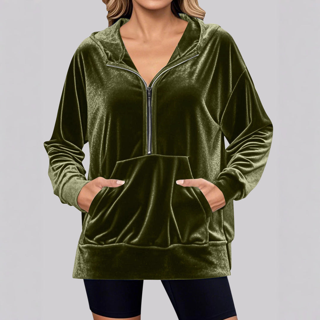 Damen Hochwertiger Kapuzenpullover aus Samt mit Reißverschluss Drune