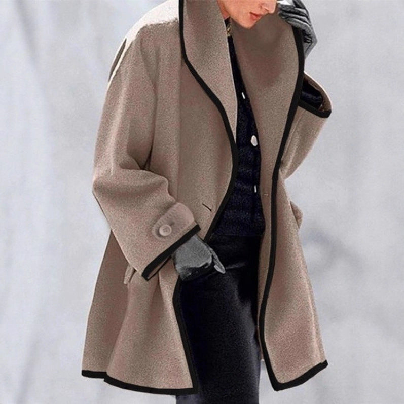 Damen nan oversize Bouclé Wollmix Mantel mit kontrastpaspeln und umgeschlagenem Kragen Drune