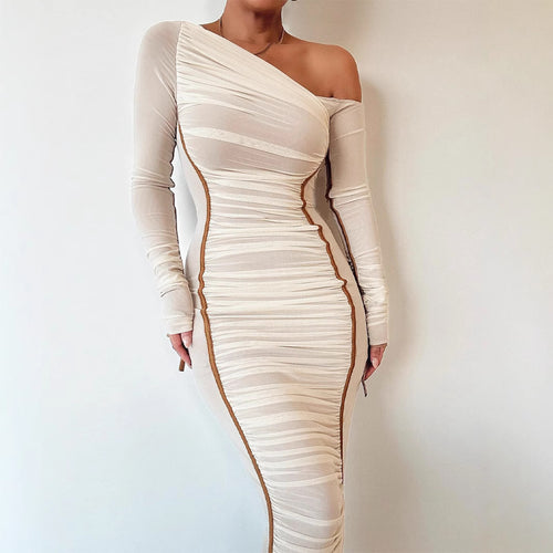 Damen Elegantes One-Shoulder Kleid mit Rüschen Drune