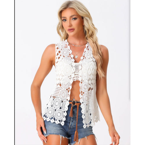 Damen Häkel-Top mit floralem Design und offener Rückenpartie Drune
