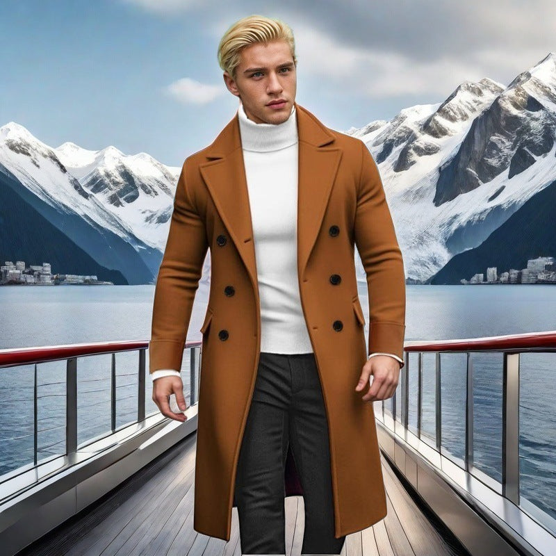 Herren eleganter doppelt-knopf Mantel mit hohem Kragen Drune