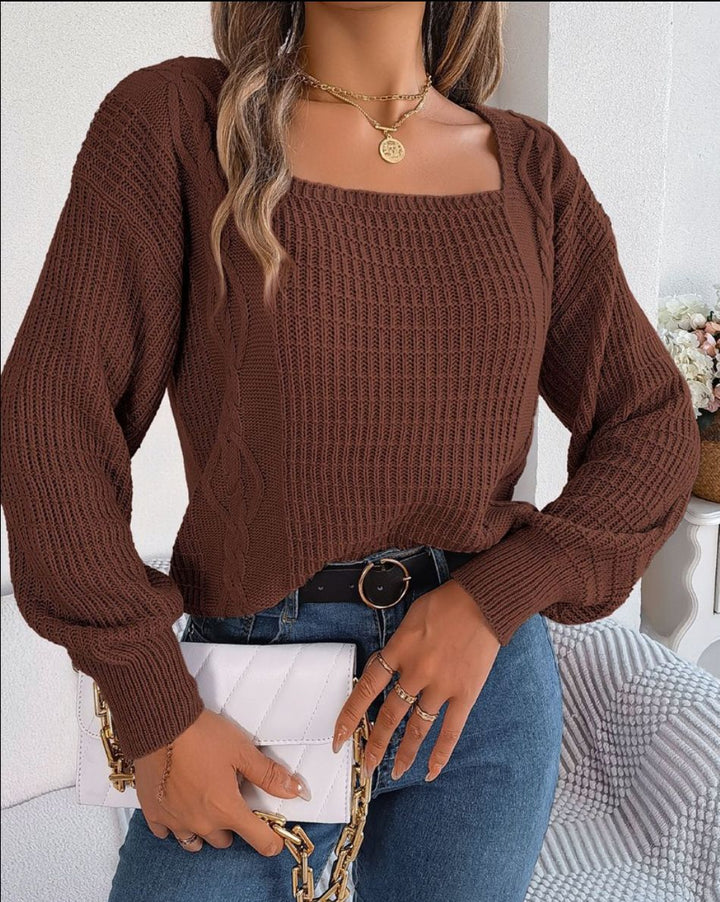Damen lässiger Strickpullover mit strukturierter Oberfläche und romantischem Zopfdesign Drune