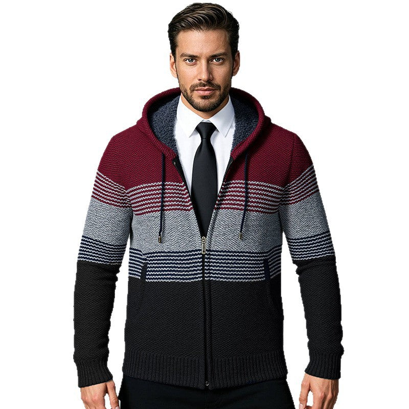 Herren Designermantel mit Kapuze und strukturiertem Strickmuster Drune