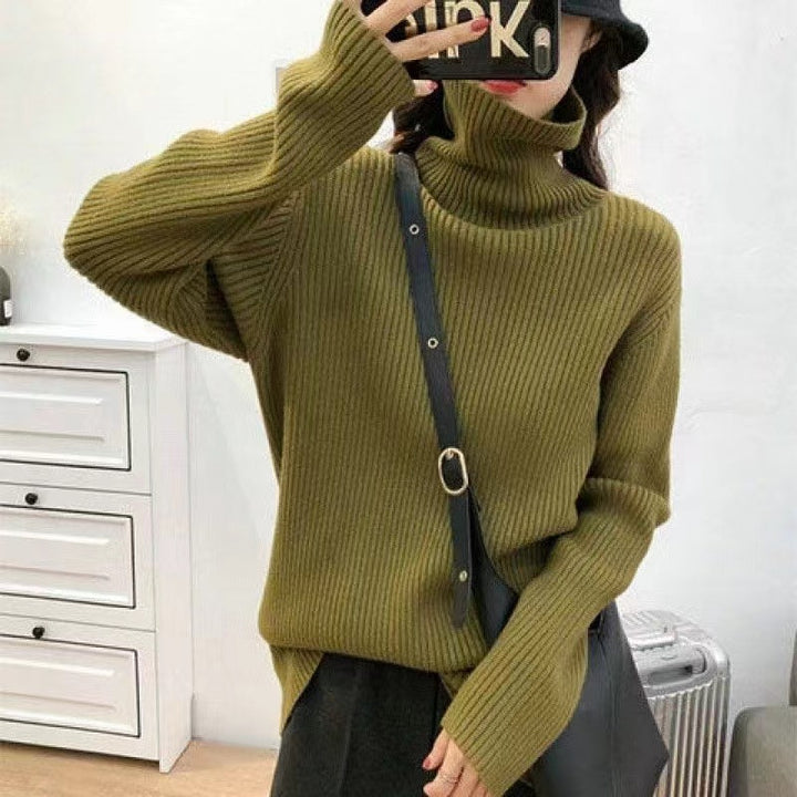 Damen warmer Rollkragenpullover mit feinem Rippstrick Drune