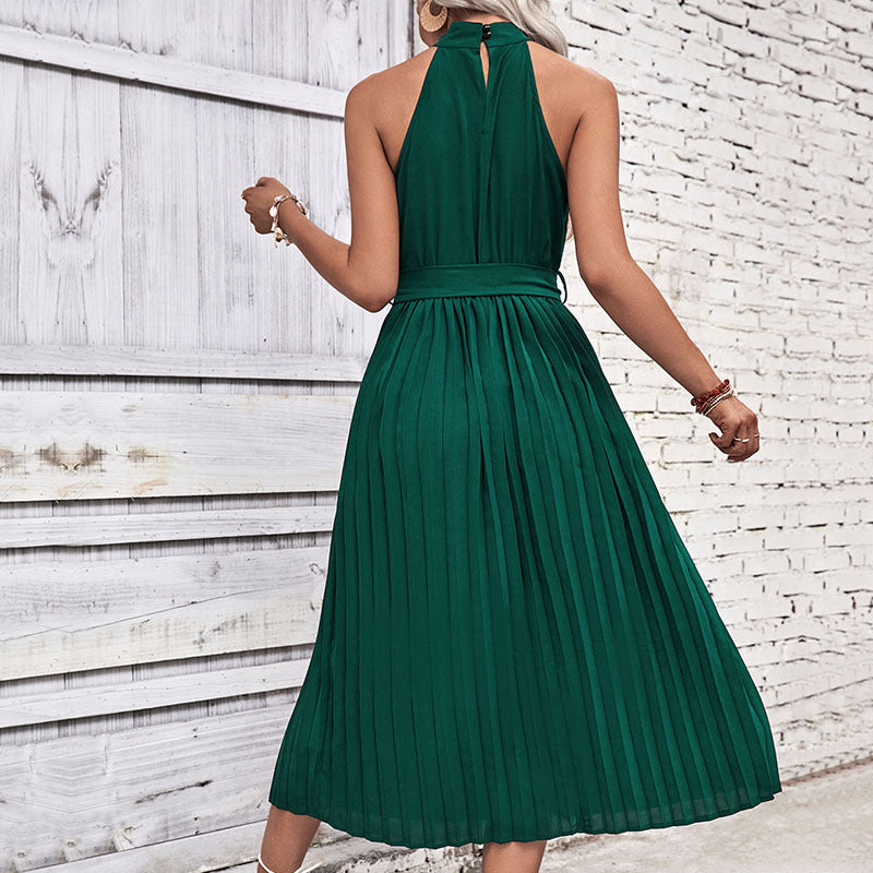 Damen Plissee-Maxikleid mit elegantem Taillengürtel Drune
