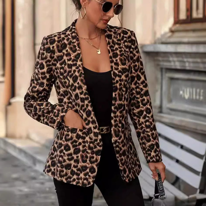 Damen modischer Blazer mit Leopardenmuster und taillierter Passform Drune