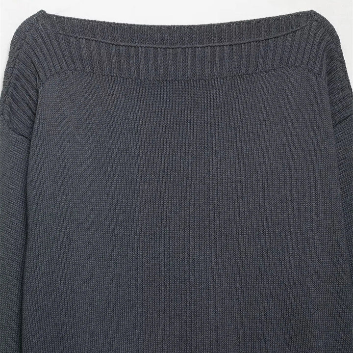 Damen oversized Strickpullover mit weitem Ausschnitt und lässigem Schnitt Drune
