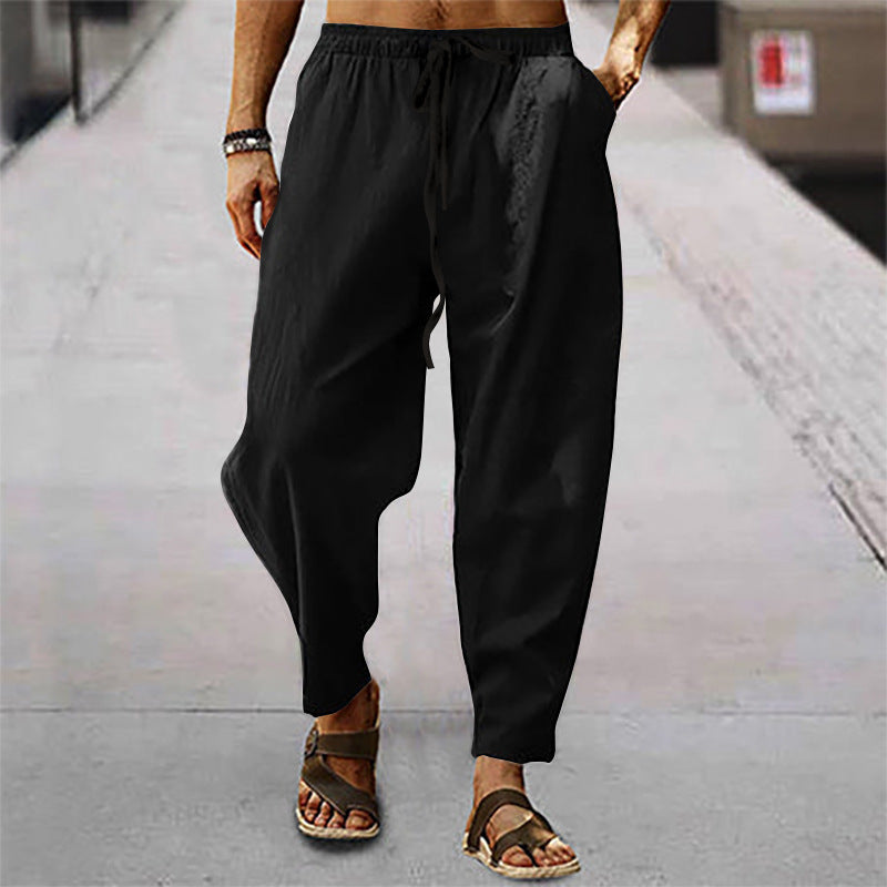 Herren nan lockere Sommer-Slouch-Hose aus Leinenmix mit elastischem Bund und konischem Knöchelabschluss Drune