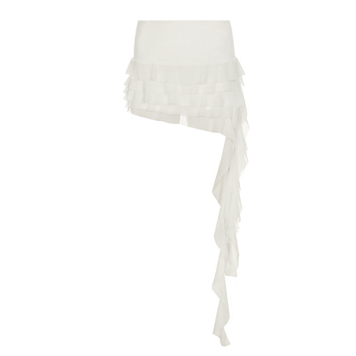 Damen asymmetrischer Spitzenrock mit elegantem Rüschendesign Drune
