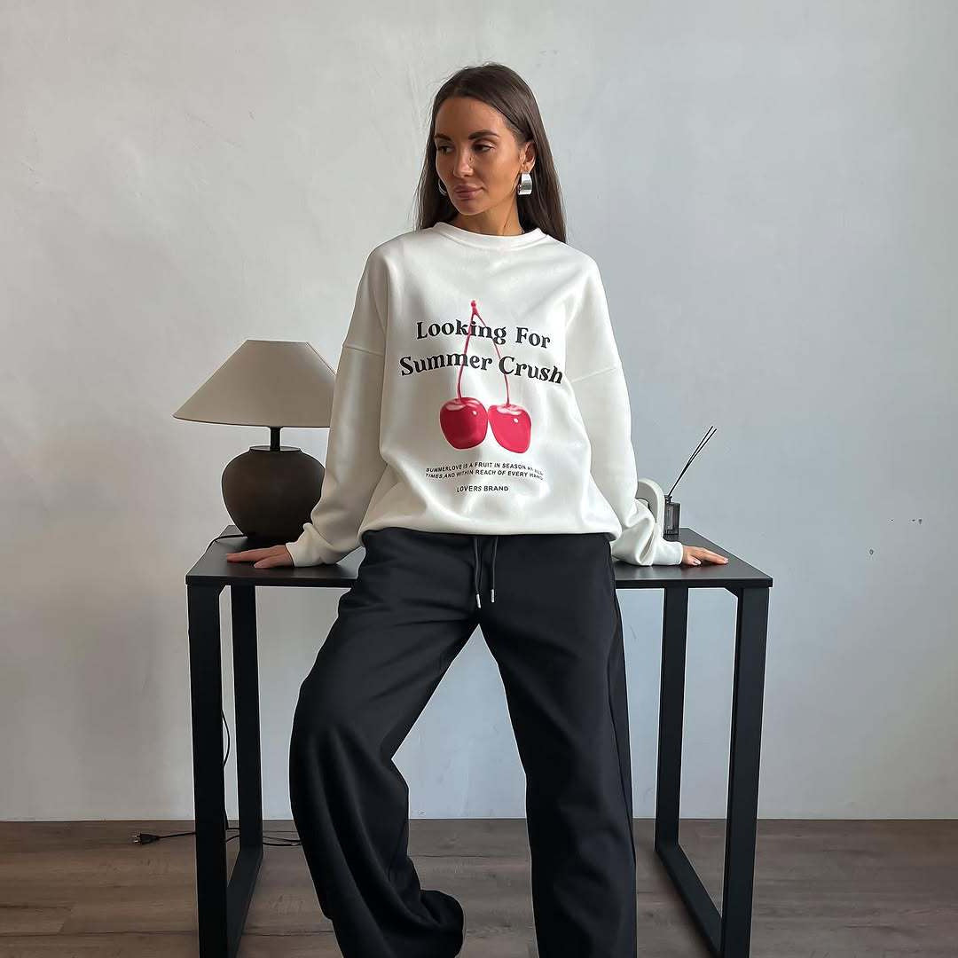 Drune | Pullover Sweatshirt Übergröße Fit Grafikdruck Baumwollmischung Rundhalsausschnitt