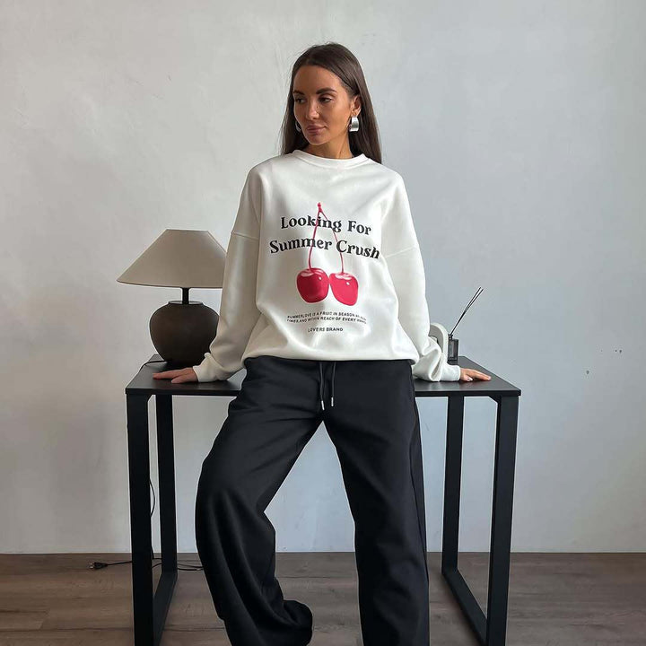 Drune | Pullover Sweatshirt Übergröße Fit Grafikdruck Baumwollmischung Rundhalsausschnitt