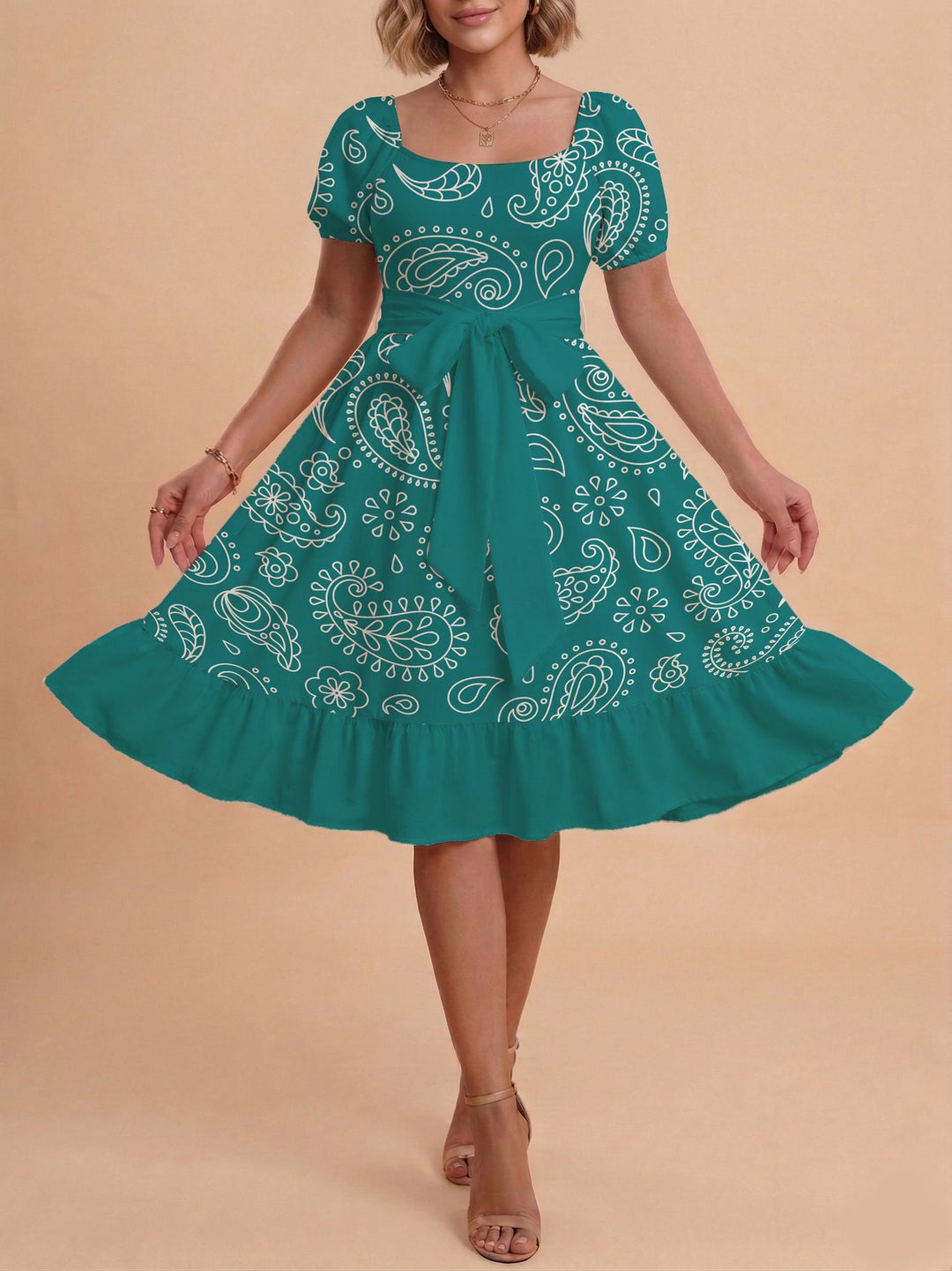 Damen Verspieltes Maxikleid mit Bärenmuster und taillierbarem Band Drune