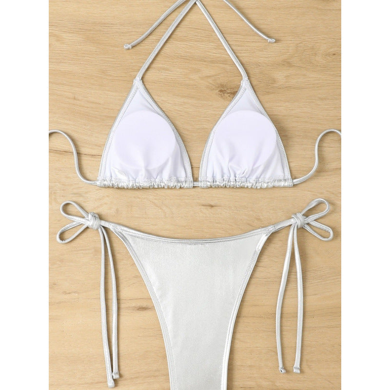 Damen Triangel-Bikini mit glänzendem Material und verstellbaren Trägern Drune