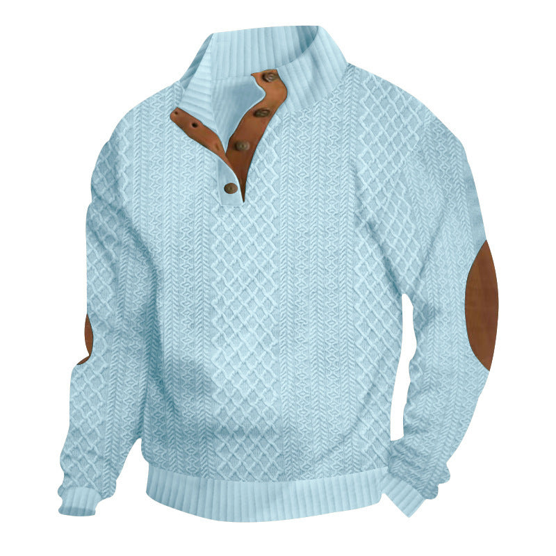 Herren nan grobstrukturierter Halfzip-Strickpullover mit kontrastreicher Knopfleiste und Ellbogenpatches Drune