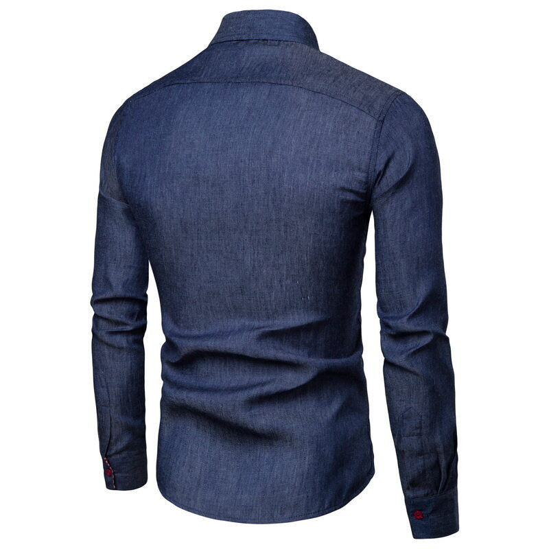 Herren Denim Langarmhemd mit eleganten Kontrasten und modernem Schnitt Drune