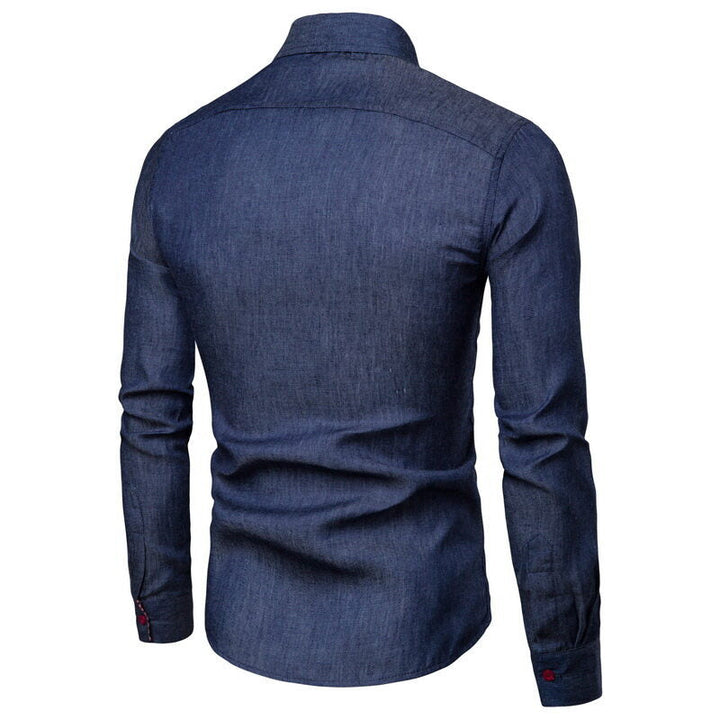 Herren Denim Langarmhemd mit eleganten Kontrasten und modernem Schnitt Drune