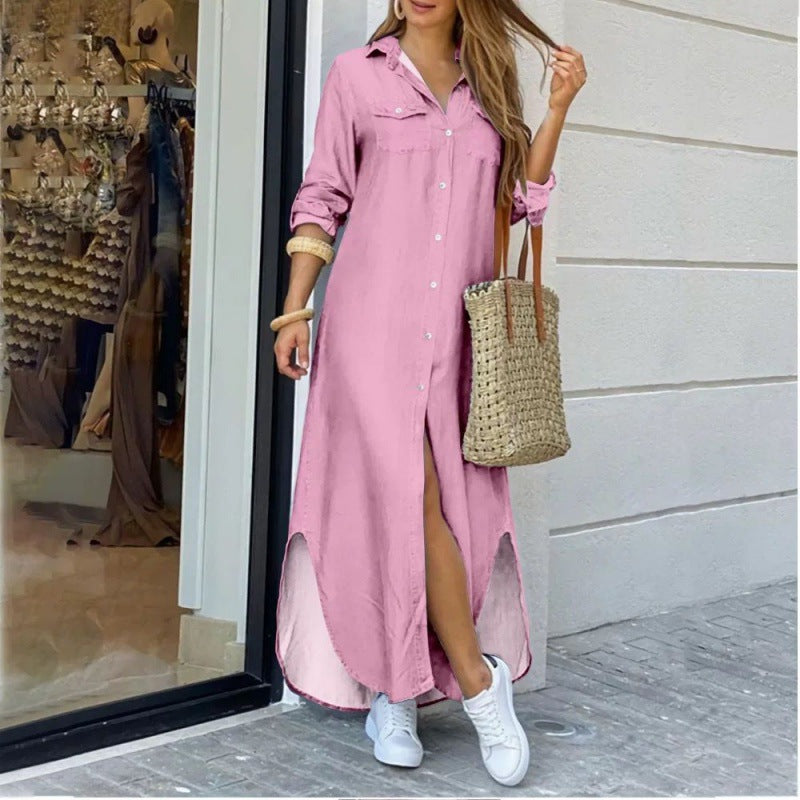 Damen Hemdkleid mit elegantem Schlitz und praktischen Taschen Drune