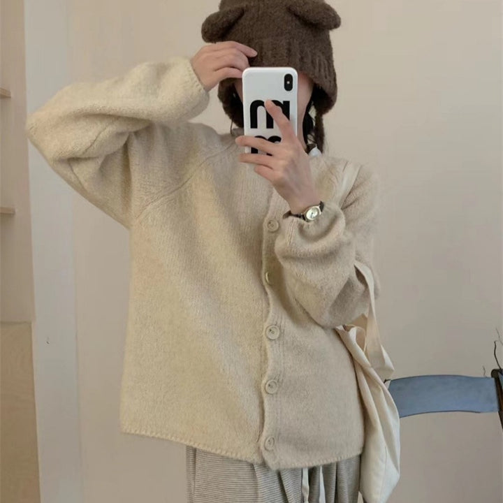Damen kuscheliger Strickcardigan mit Knopfleiste und weitem Schnitt Drune