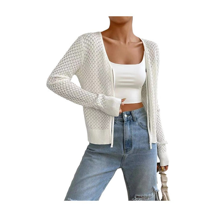 Damen Strickjacke mit tiefer V-Öffnung und zartem Lochmuster Drune